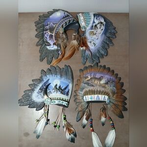 Bradford Exchange Sacred Presence Collection 4 Native Wolf Headdress Wall Decor